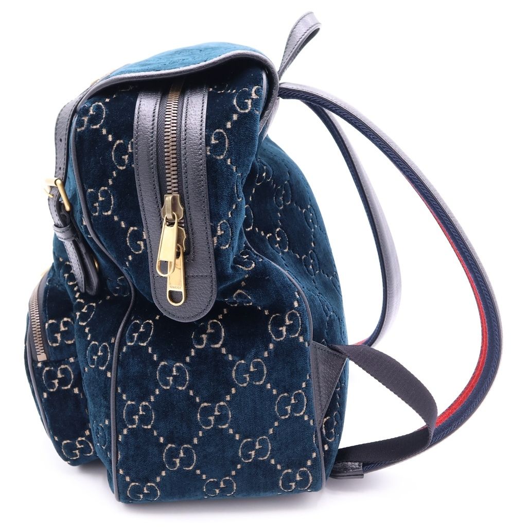 Gucci GG Velvet Small Backpack Blue Green — view 3