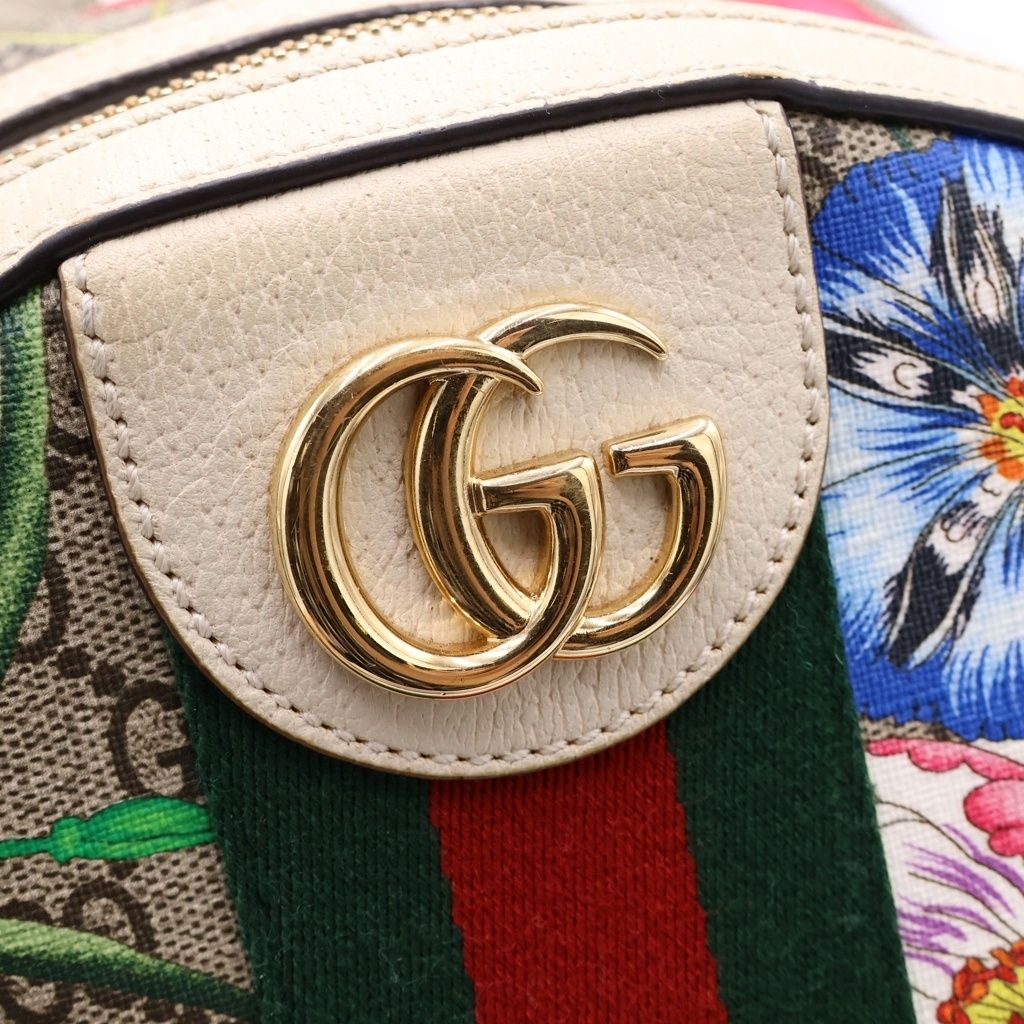 Gucci GG Flora Sherry Line Leather Backpack Beige White Multicolor — view 6