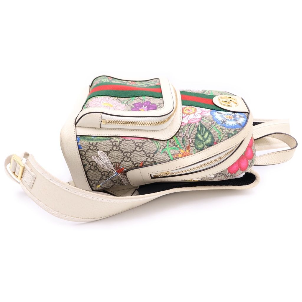 Gucci GG Flora Sherry Line Leather Backpack Beige White Multicolor — view 3