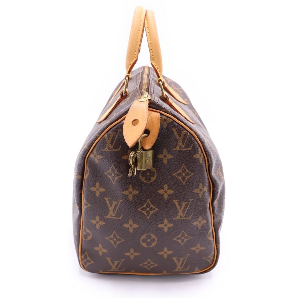 Louis Vuitton Monogram Speedy 30 Boston Bag Brown Leather Gold — view 3