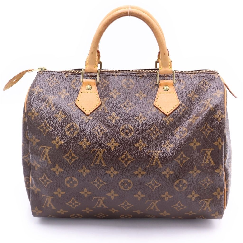 Louis Vuitton Monogram Speedy 30 Boston Bag Brown Leather Gold