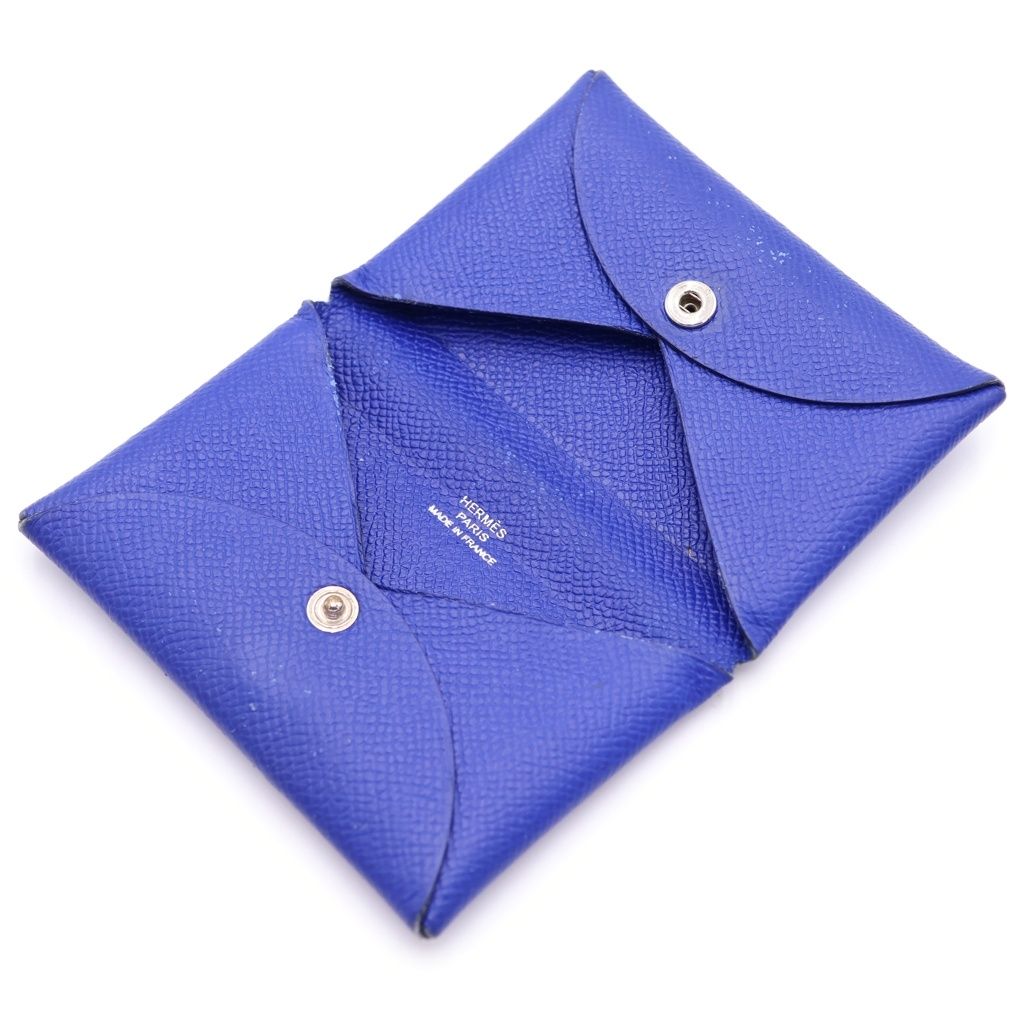 Hermes Calvi Coin Case Pouch Epsom Blue Electric — view 6