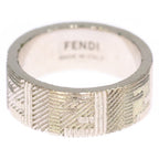 Fendi FF Logo Zucca Pattern Ring Silver