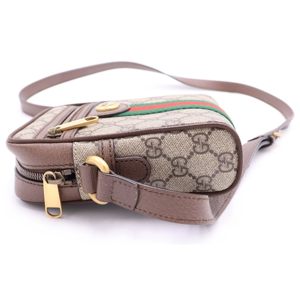 Gucci GG Supreme Sherry Line Leather Ophidia Mini Messenger Bag Beige Ebony — view 3