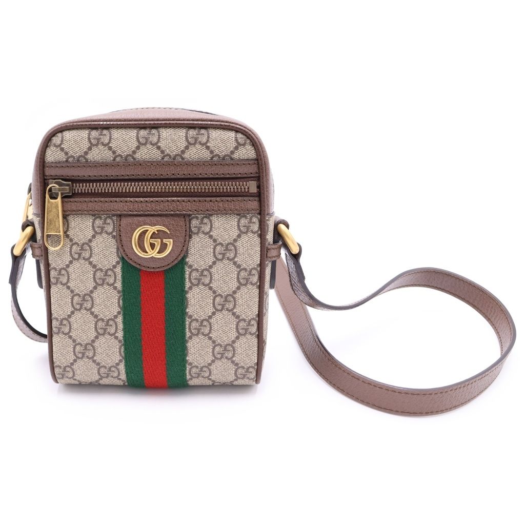 Gucci GG Supreme Sherry Line Leather Ophidia Mini Messenger Bag Beige Ebony
