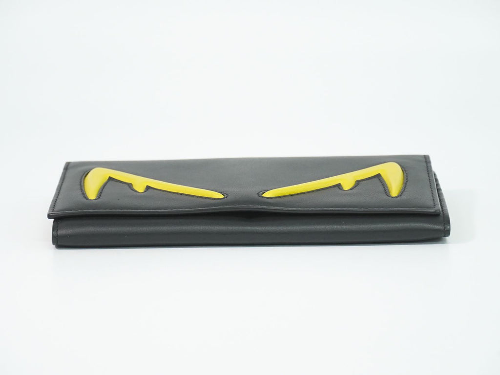 Fendi Bugs Monster Eye Motif Wallet Leather Black Yellow — view 3