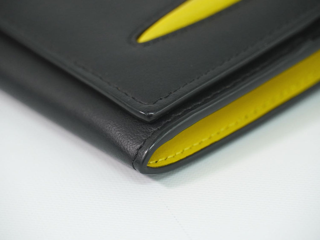 Fendi Bugs Monster Eye Motif Wallet Leather Black Yellow — view 7