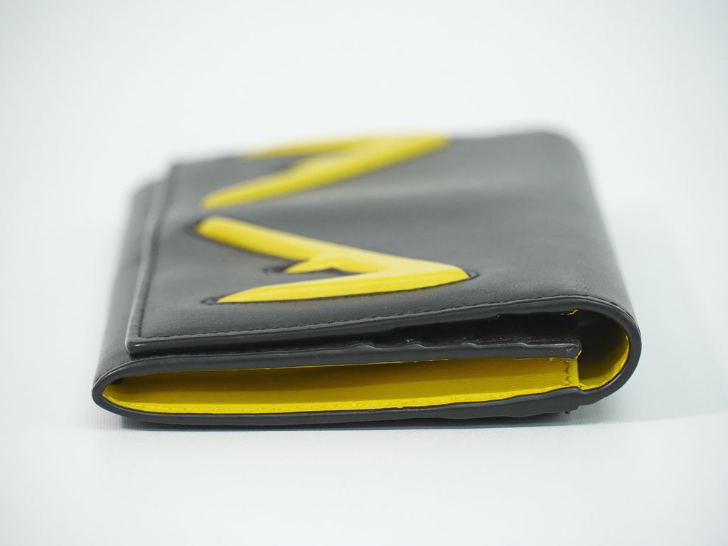 Fendi Bugs Monster Eye Motif Wallet Leather Black Yellow — view 4