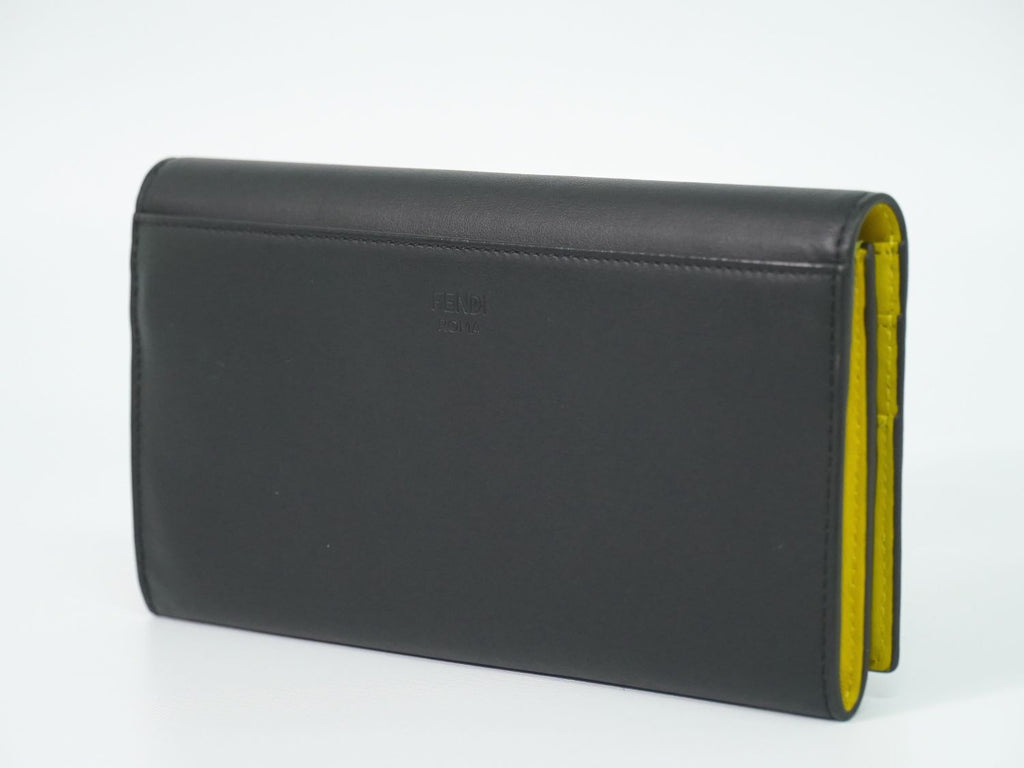 Fendi Bugs Monster Eye Motif Wallet Leather Black Yellow — view 2