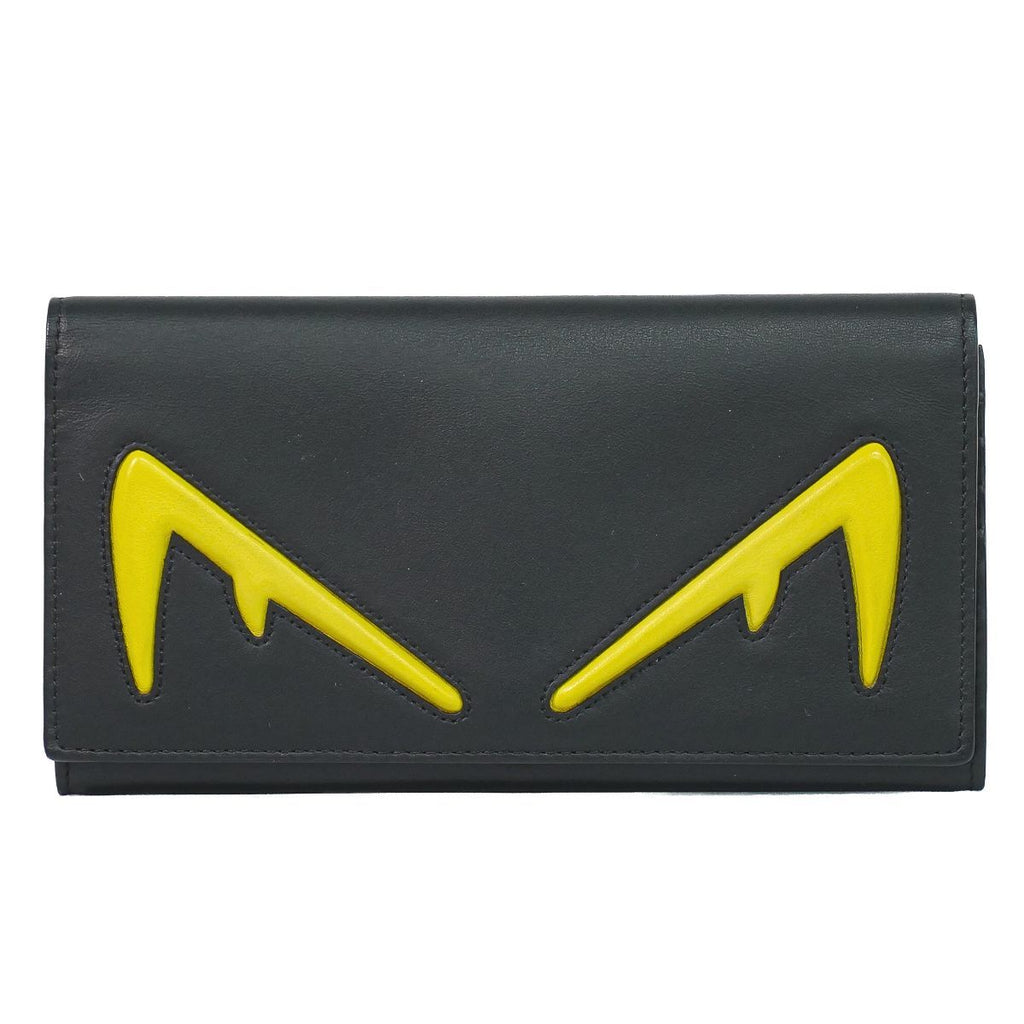 Fendi Bugs Monster Eye Motif Wallet Leather Black Yellow