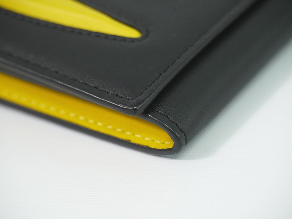Fendi Bugs Monster Eye Motif Wallet Leather Black Yellow — view 6
