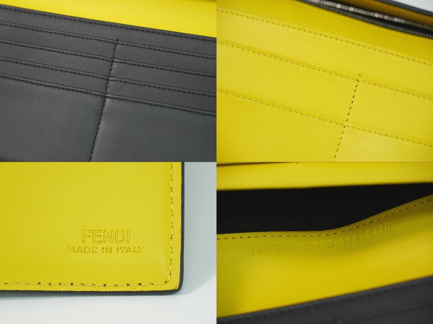 Fendi Bugs Monster Eye Motif Wallet Leather Black Yellow — view 9
