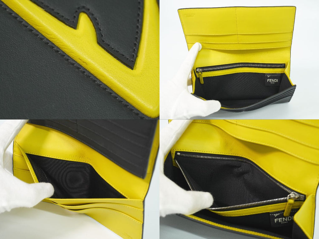 Fendi Bugs Monster Eye Motif Wallet Leather Black Yellow — view 8
