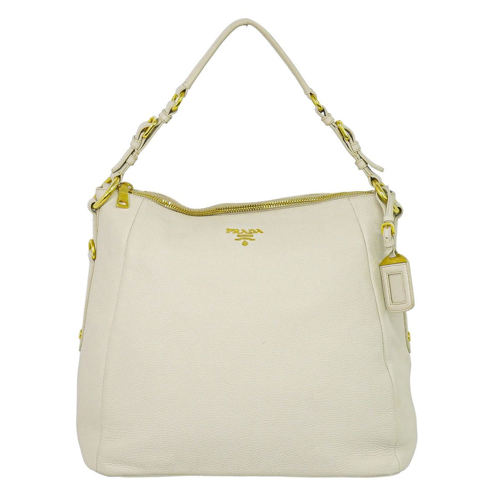 Prada Vitello Daino Leather Shoulder Bag Tote Ivory