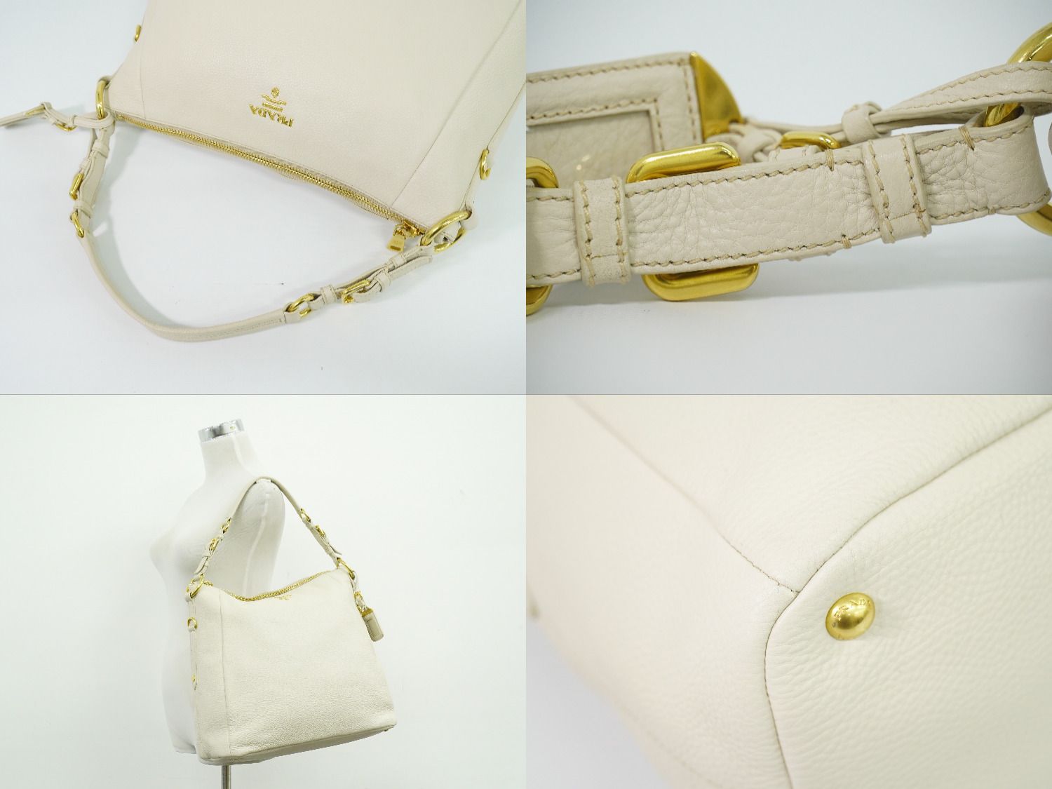 Prada Vitello Daino Leather Shoulder Bag Tote Ivory — view 6