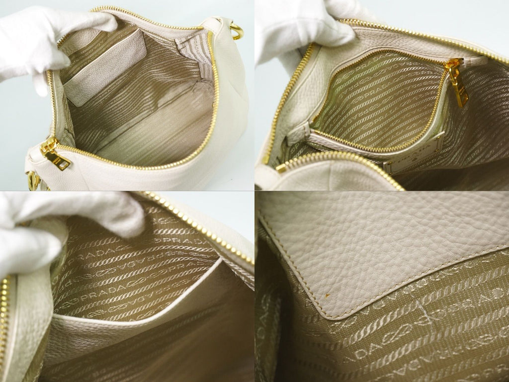 Prada Vitello Daino Leather Shoulder Bag Tote Ivory — view 8