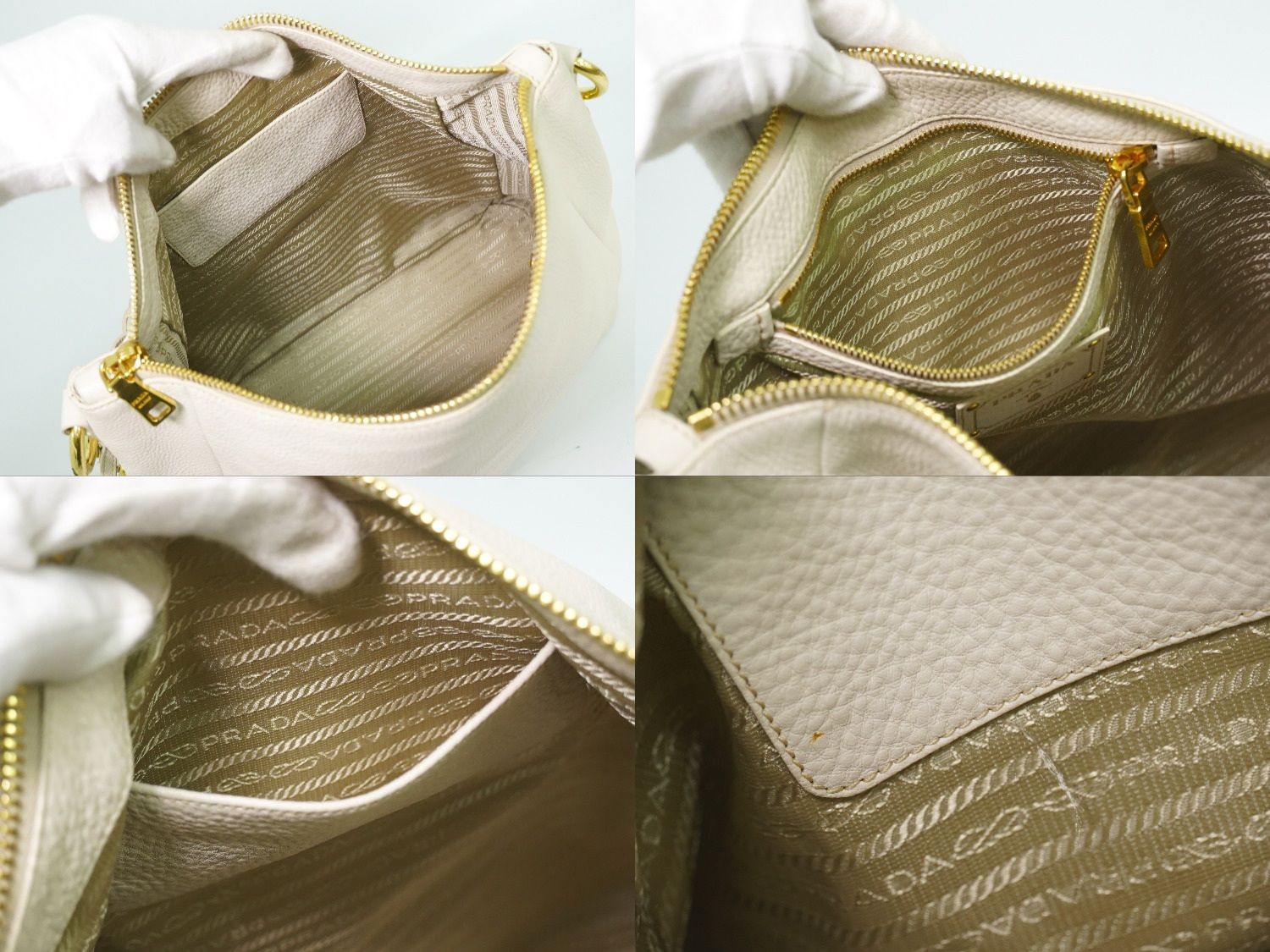 Prada Vitello Daino Leather Shoulder Bag Tote Ivory — view 8