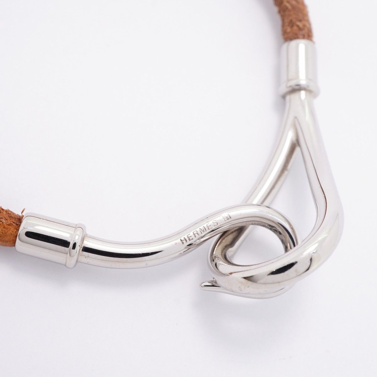 Hermes Bracelet Jumbo Hook Gold Plated Leather Silver Brown — view 4
