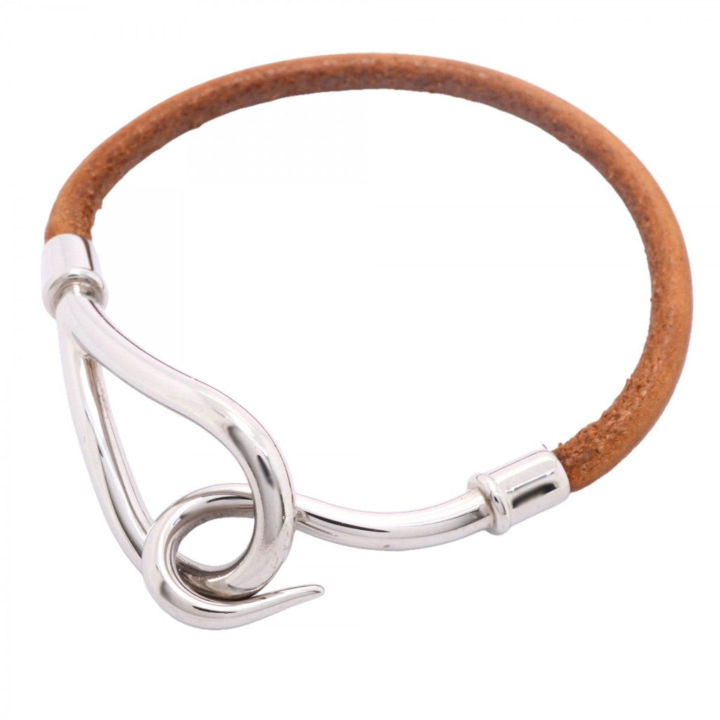 Hermes Bracelet Jumbo Hook Gold Plated Leather Silver Brown
