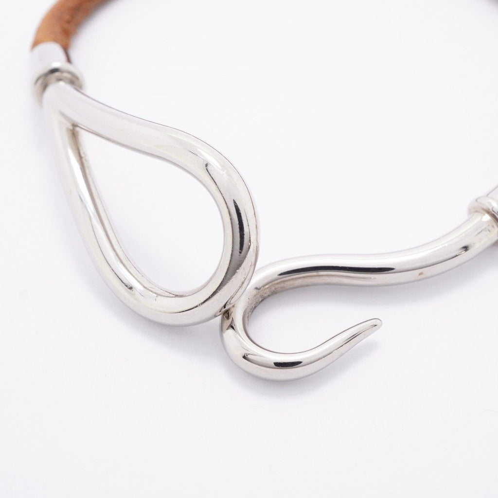Hermes Bracelet Jumbo Hook Gold Plated Leather Silver Brown — view 7