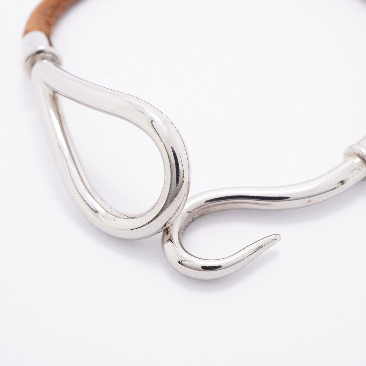 Hermes Bracelet Jumbo Hook Gold Plated Leather Silver Brown — view 7