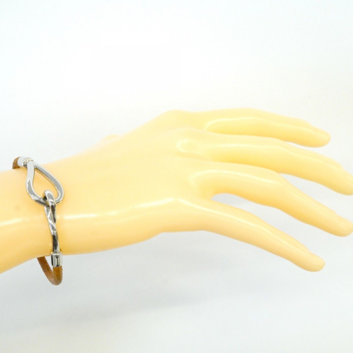 Hermes Bracelet Jumbo Hook Gold Plated Leather Silver Brown — view 6