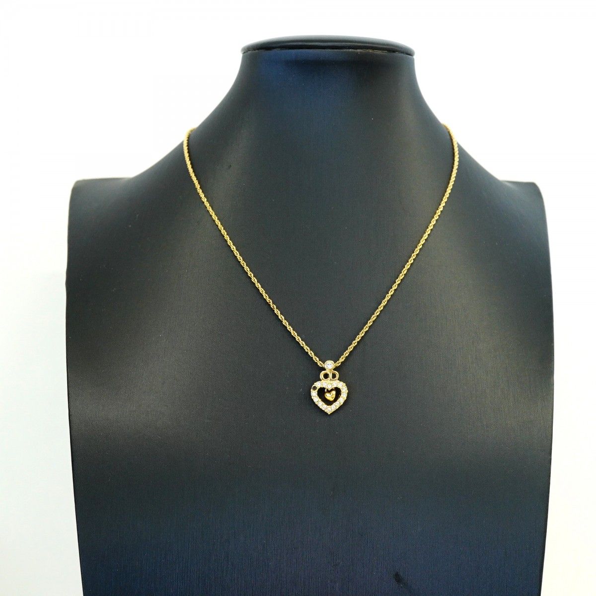 Dior Necklace CD Logo Heart Motif Gold Plated Rhinestone — view 5