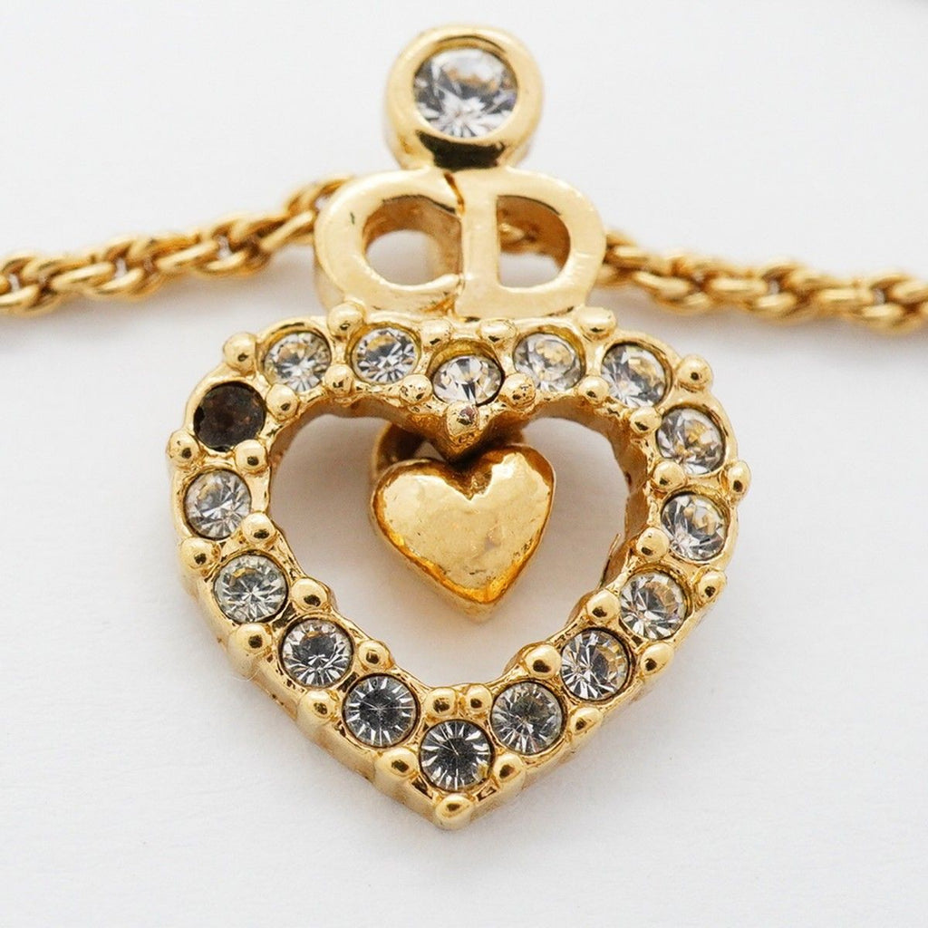 Dior Necklace CD Logo Heart Motif Gold Plated Rhinestone — view 6