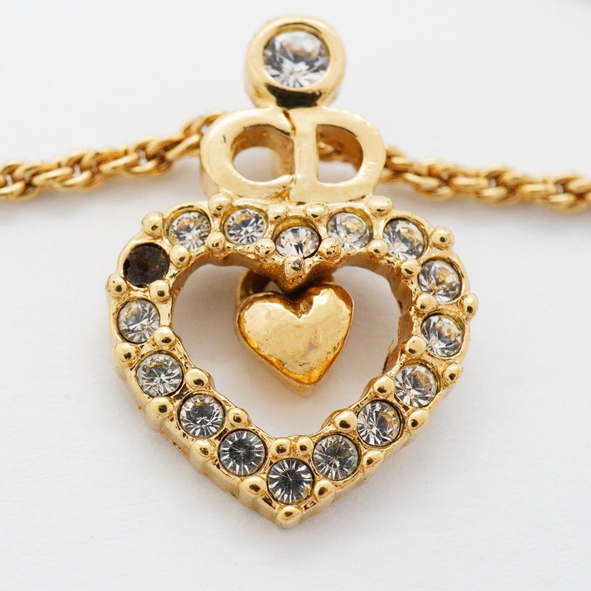 Dior Necklace CD Logo Heart Motif Gold Plated Rhinestone — view 6
