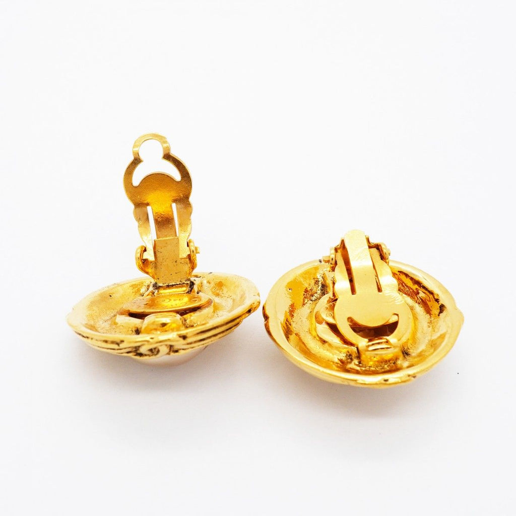 Chanel Earrings Vintage CC Logo Gold Plated Faux Pearl — view 3