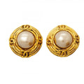 Chanel Earrings Vintage CC Logo Gold Plated Faux Pearl