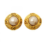 Chanel Earrings Vintage CC Logo Gold Plated Faux Pearl