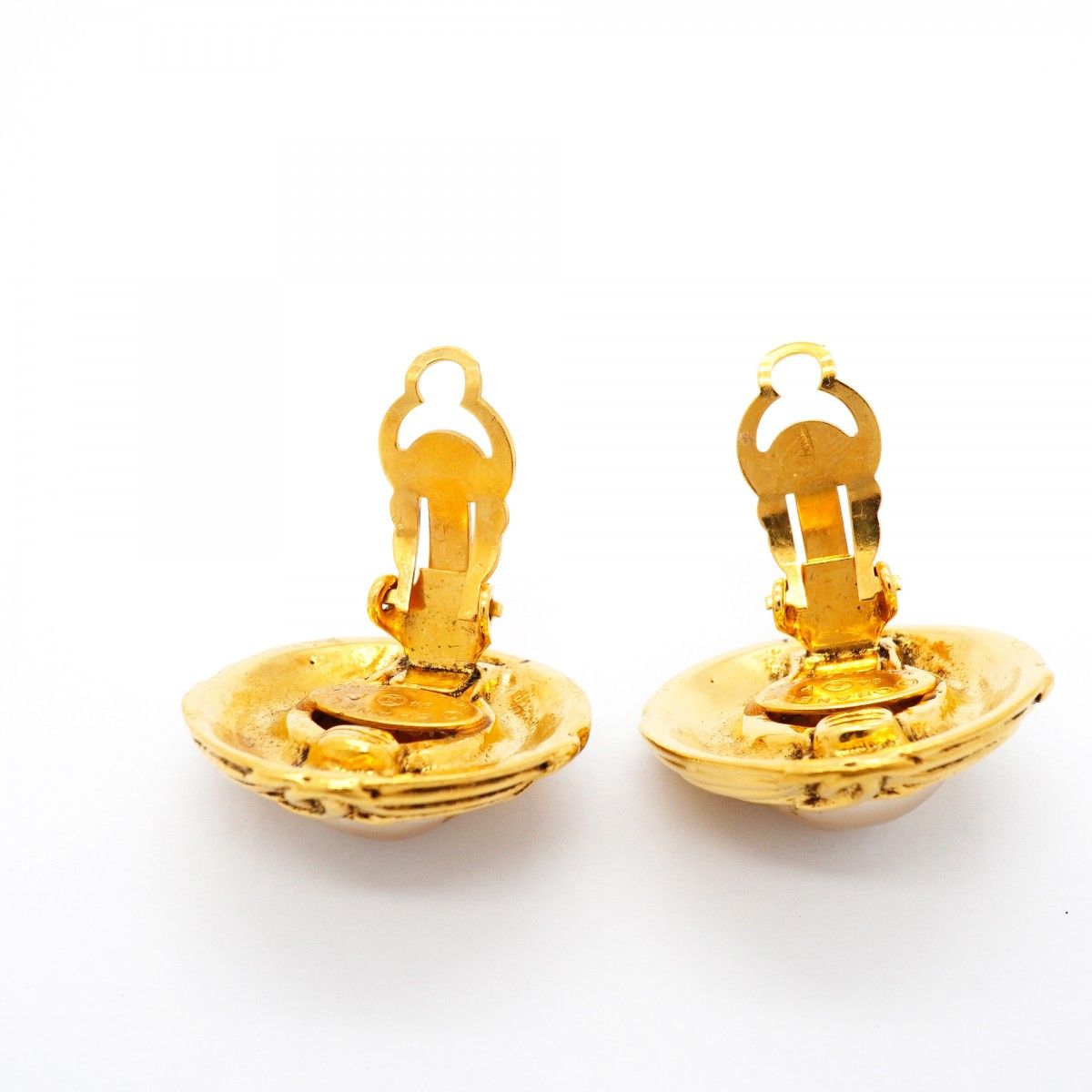 Chanel Earrings Vintage CC Logo Gold Plated Faux Pearl — view 7