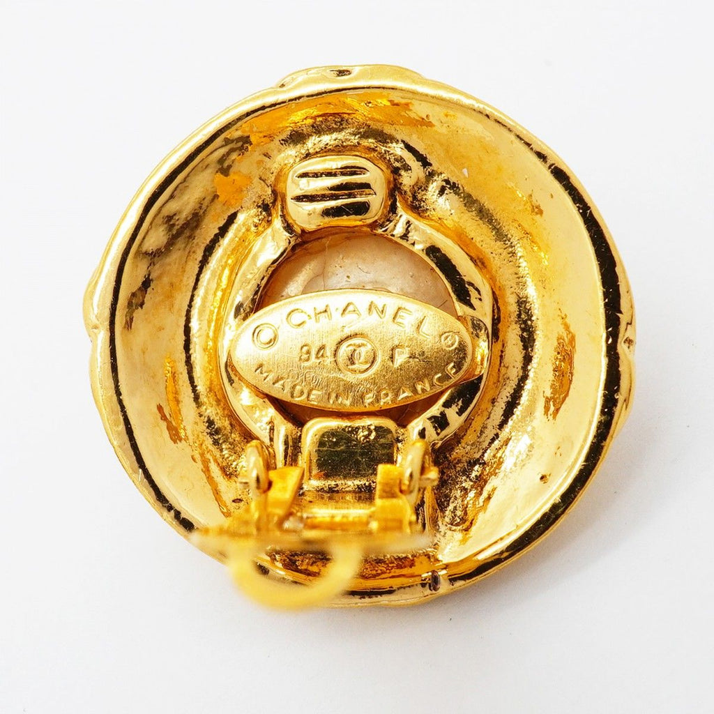 Chanel Earrings Vintage CC Logo Gold Plated Faux Pearl — view 4