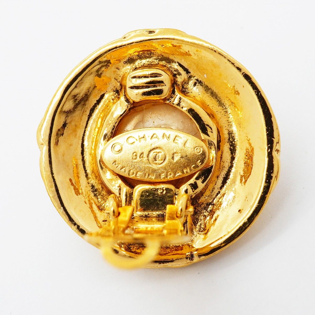 Chanel Earrings Vintage CC Logo Gold Plated Faux Pearl — view 4