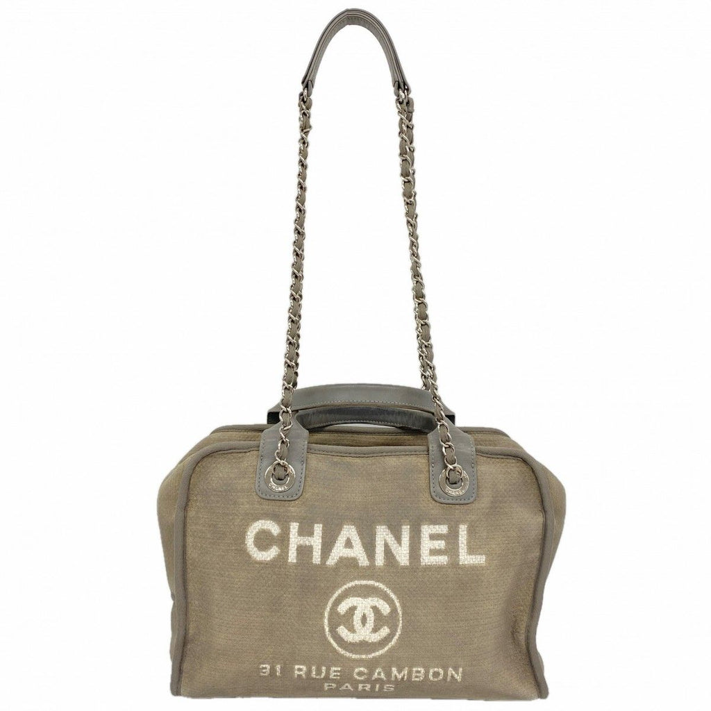 Chanel Handbag Deauville Canvas Gray Silver 2-Way