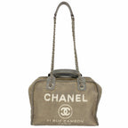 Chanel Handbag Deauville Canvas Gray Silver 2-Way