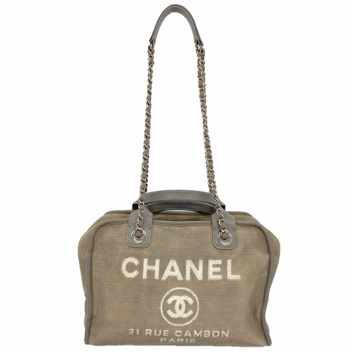 Chanel Handbag Deauville Canvas Gray Silver 2-Way
