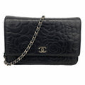 Chanel Shoulder Wallet Camellia Lambskin Black Silver