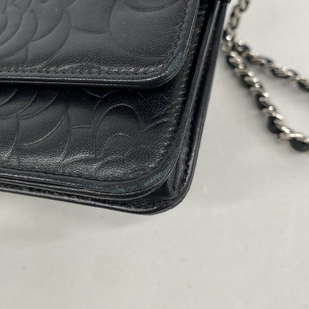 Chanel Shoulder Wallet Camellia Lambskin Black Silver — view 6