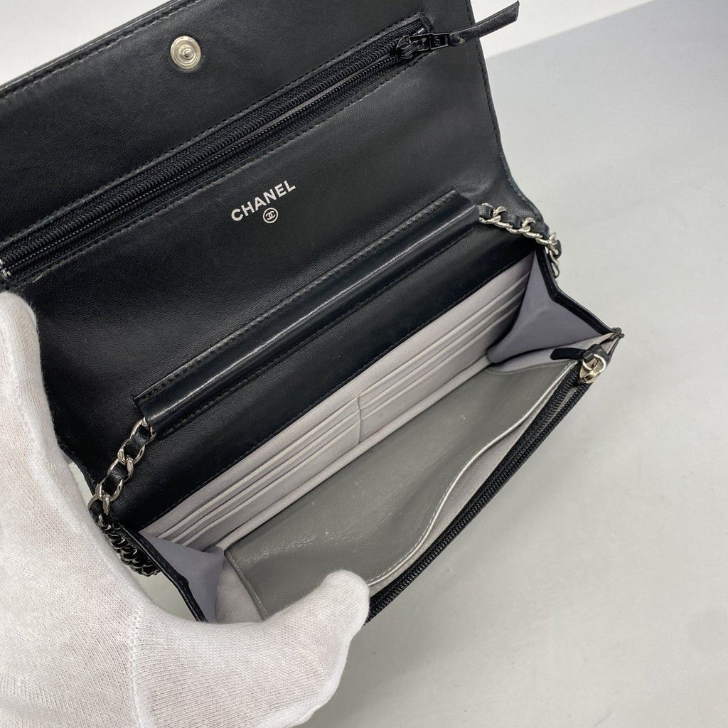 Chanel Shoulder Wallet Camellia Lambskin Black Silver — view 4