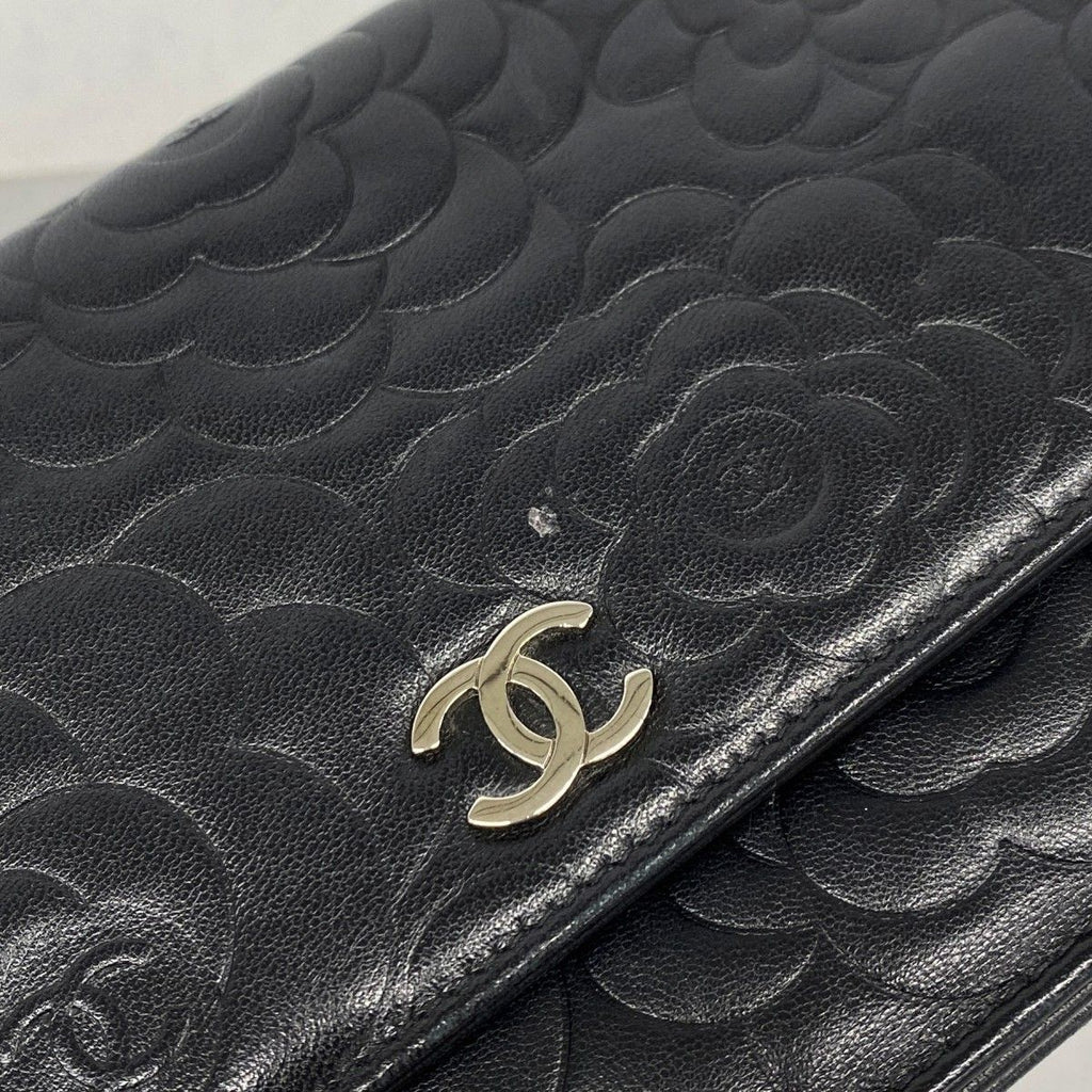 Chanel Shoulder Wallet Camellia Lambskin Black Silver — view 9