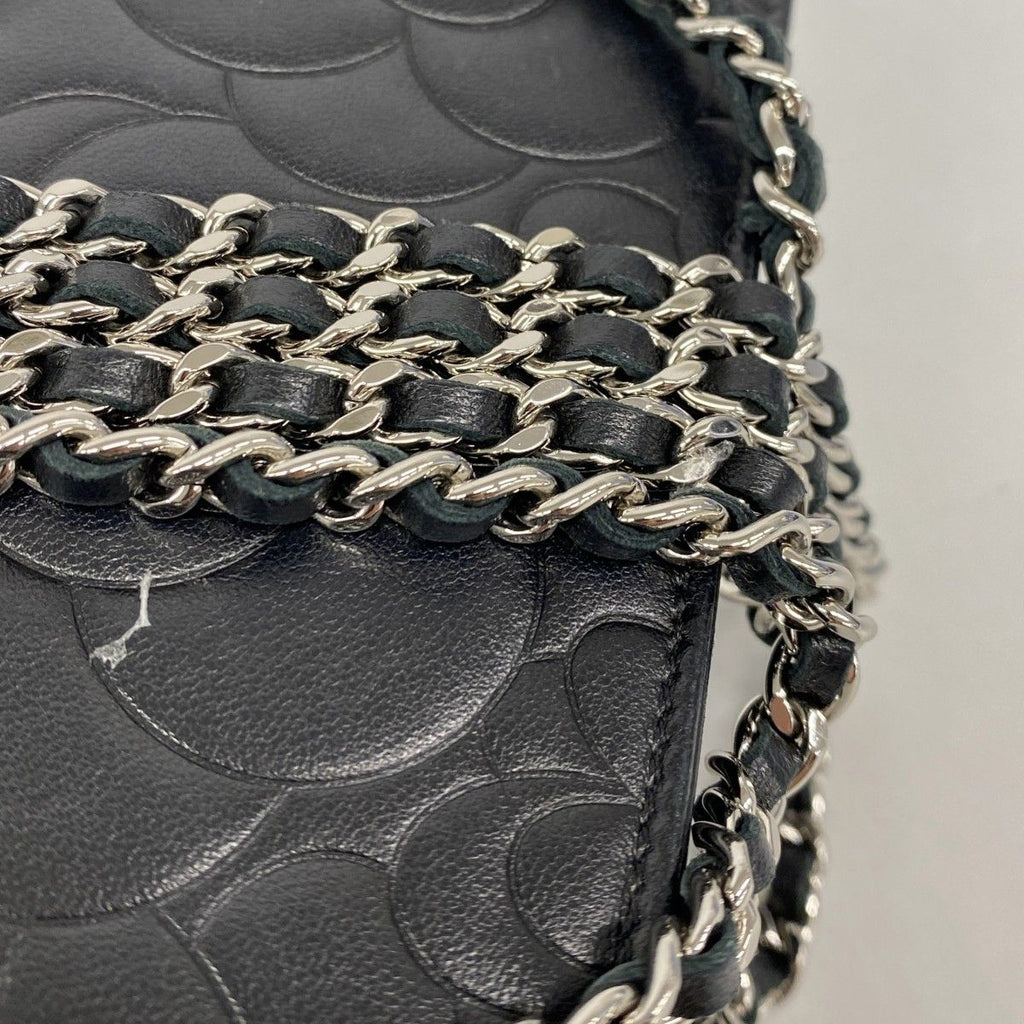 Chanel Shoulder Wallet Camellia Lambskin Black Silver — view 8