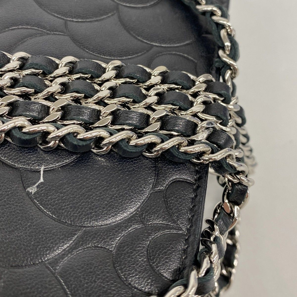 Chanel Shoulder Wallet Camellia Lambskin Black Silver — view 8