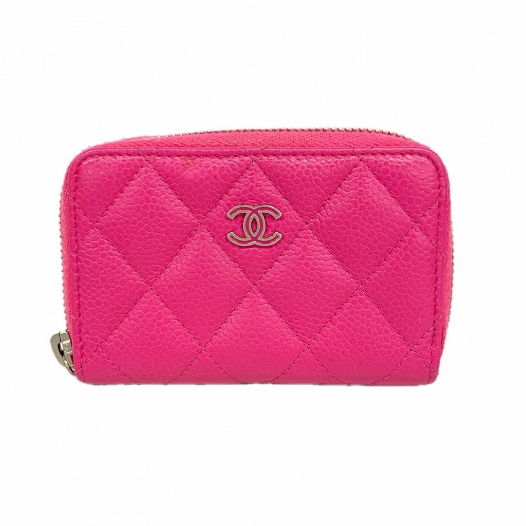 Chanel Coin Case Quilted Caviar Leather Pink Silver