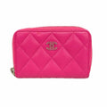 Chanel Coin Case Quilted Caviar Leather Pink Silver