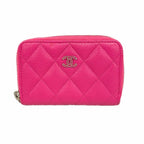 Chanel Coin Case Quilted Caviar Leather Pink Silver