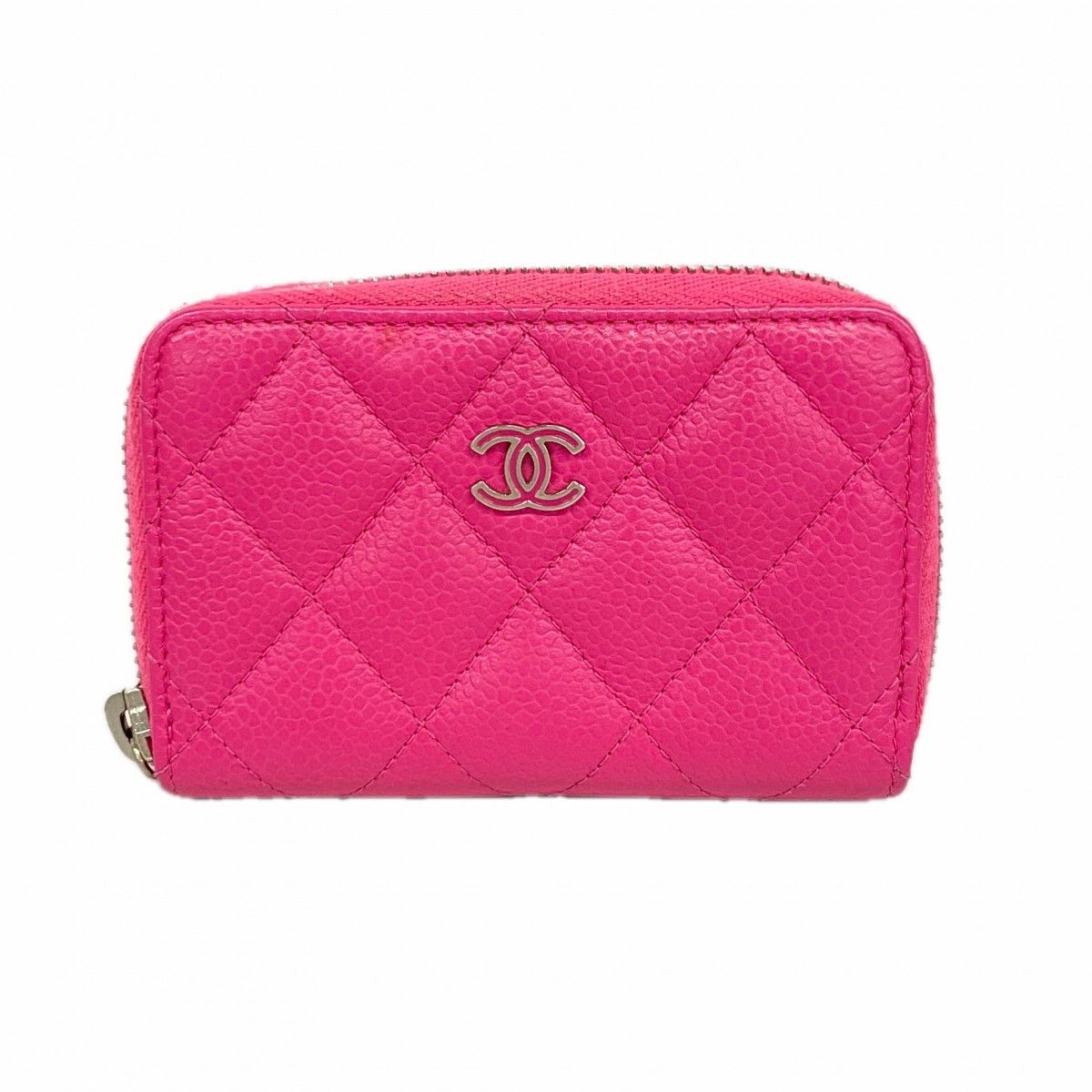 Chanel Coin Case Quilted Caviar Leather Pink Silver