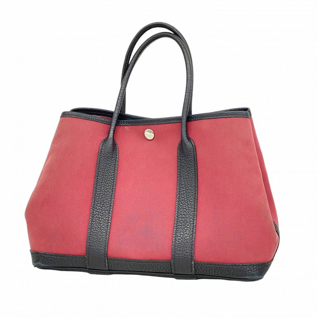 Hermes Tote Garden Party TPM Toile Officier Black Red Silver