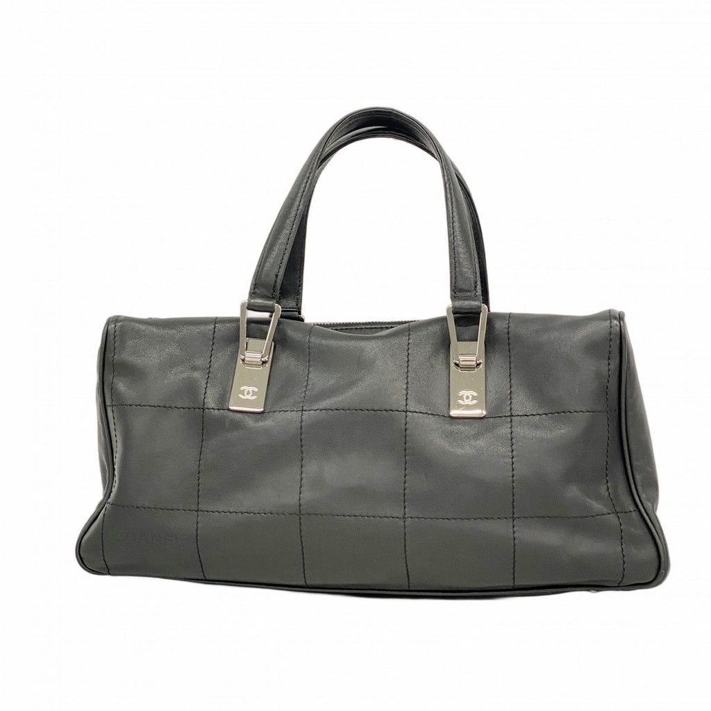 Chanel Handbag Choco Bar Lambskin Black Silver